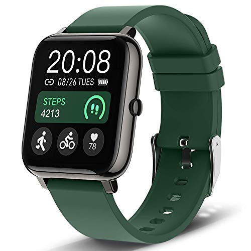 Smart Watch, Popglory Smartwatch with Blood Pressure, Blood Oxygen Monitor, Fitness Tracker with Heart Rate Monitor, Full Touch Fitness Watch for Android & iOS for Men Women (Green)